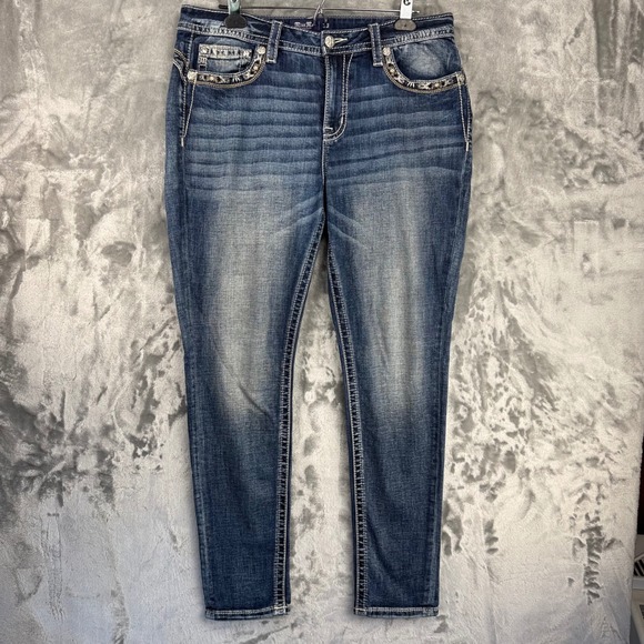 Miss Me Denim - Miss Me Mid Rise Skinny Jeans Womens 33 Blue Embroidered Flap Pocket M9226S